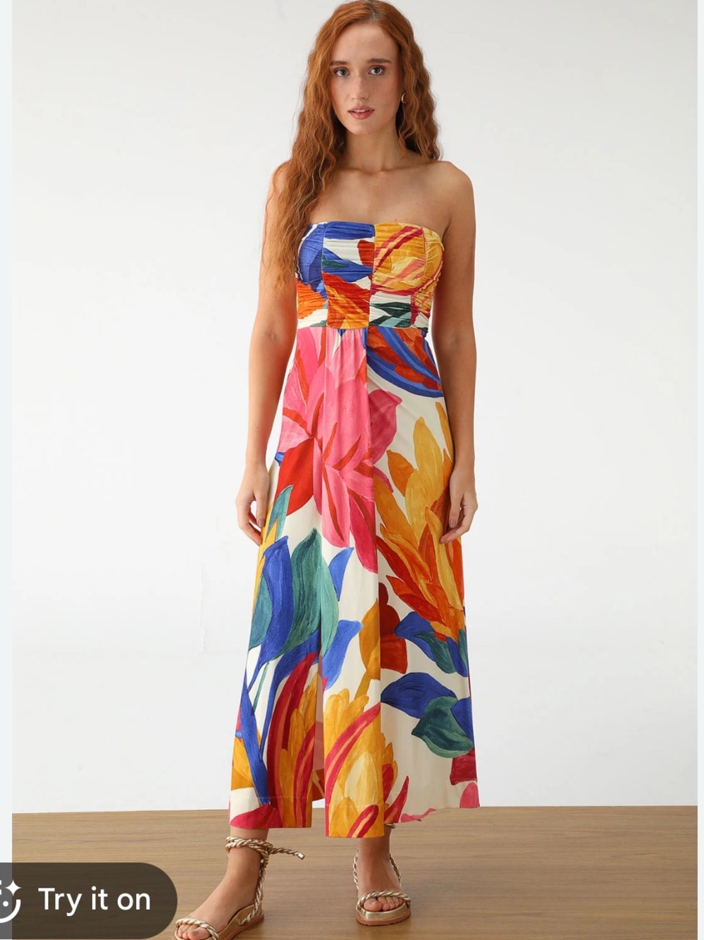 Farm Rio Strapless Floral Maxi Dress in Multicolor